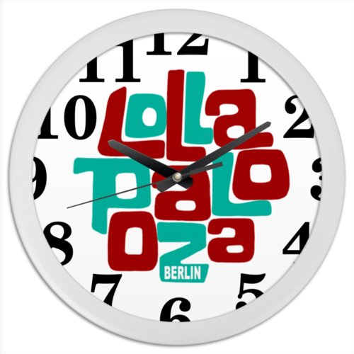Заказать часы для офиса в Москве. Часы круглые из пластика Lollapalooza Berlin от MInMlz - готовые дизайны и нанесение принтов.