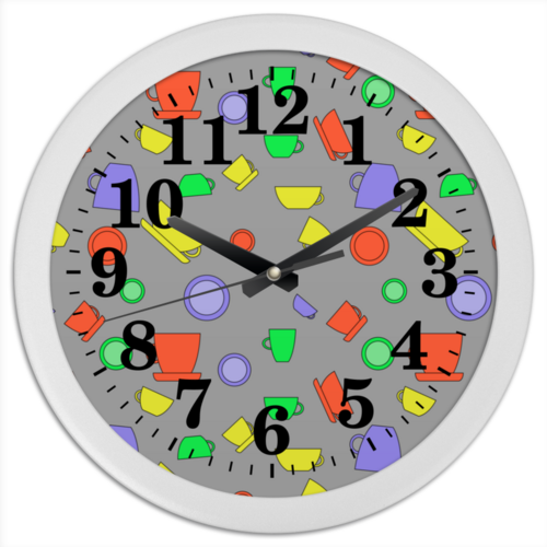 Заказать часы для офиса в Москве. Часы круглые из пластика Чашки от Vadim Koval - готовые дизайны и нанесение принтов.