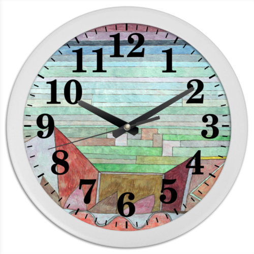 Заказать часы для офиса в Москве. Часы круглые из пластика Вид на плодородную страну (картина Клее) от trend - готовые дизайны и нанесение принтов.
