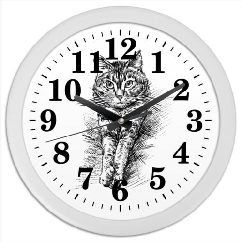 Заказать часы для офиса в Москве. Часы круглые из пластика Котик от Ирина Усанова - готовые дизайны и нанесение принтов.