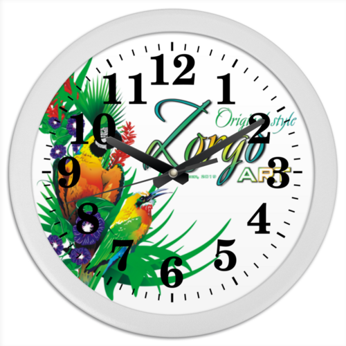 Заказать часы для офиса в Москве. Часы круглые из пластика Тропические птицы от Зорго АРТ. от Zorgo-Art  - готовые дизайны и нанесение принтов.