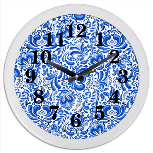 Заказать часы для офиса в Москве. Часы круглые из пластика Гжель от Ирина - готовые дизайны и нанесение принтов.