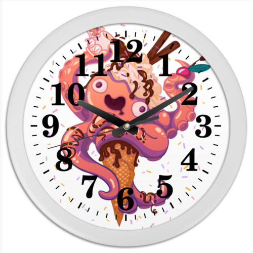 Заказать часы для офиса в Москве. Часы круглые из пластика Крик кальмара от Дана Столыпина - готовые дизайны и нанесение принтов.