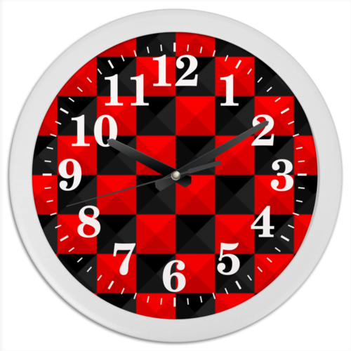 Заказать часы для офиса в Москве. Часы круглые из пластика Красная и Чёрная клетка от Виктор Гришин - готовые дизайны и нанесение принтов.