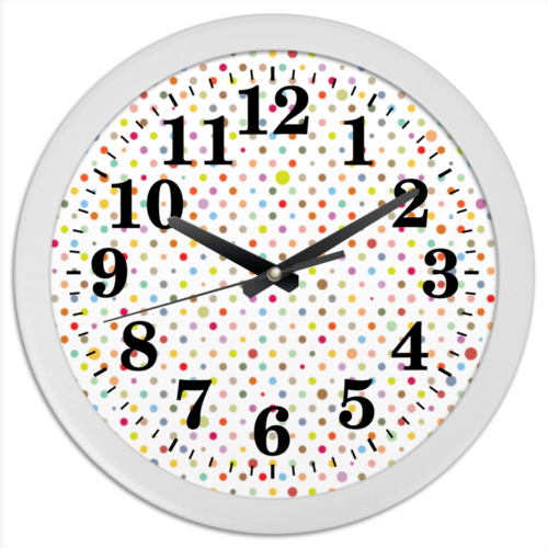 Заказать часы для офиса в Москве. Часы круглые из пластика Горошек от BeliySlon - готовые дизайны и нанесение принтов.