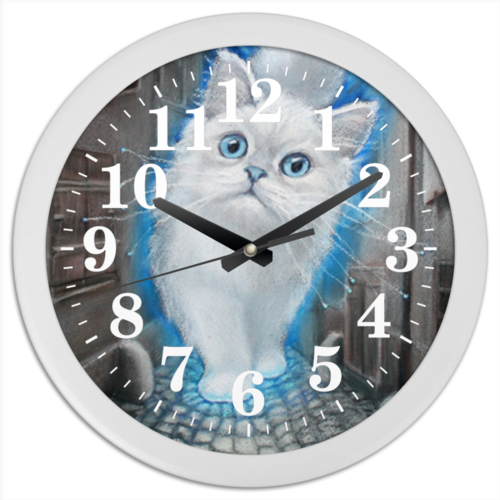 Заказать часы для офиса в Москве. Часы круглые из пластика ЛУННЫЙ КОТ от Ульяна Загадкина - готовые дизайны и нанесение принтов.
