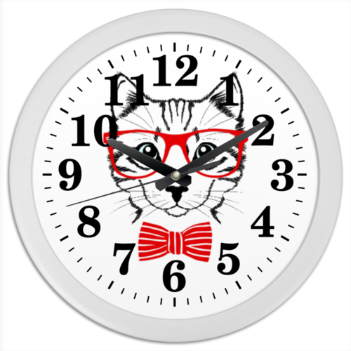 Заказать часы для офиса в Москве. Часы круглые из пластика Кошка от YellowCloverShop - готовые дизайны и нанесение принтов.