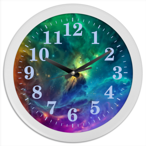 Заказать часы для офиса в Москве. Часы круглые из пластика Космос от Jimmy Flash - готовые дизайны и нанесение принтов.