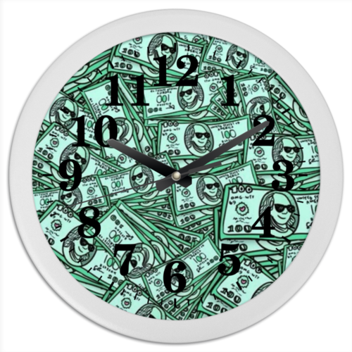 Заказать часы для офиса в Москве. Часы круглые из пластика money от Gazimpa - готовые дизайны и нанесение принтов.