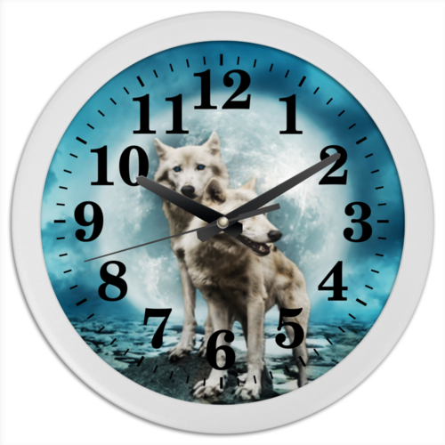 Заказать часы для офиса в Москве. Часы круглые из пластика Волки от DeFive  - готовые дизайны и нанесение принтов.