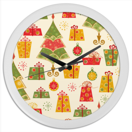 Заказать часы для офиса в Москве. Часы круглые из пластика Новогодние узоры от FireFoxa - готовые дизайны и нанесение принтов.
