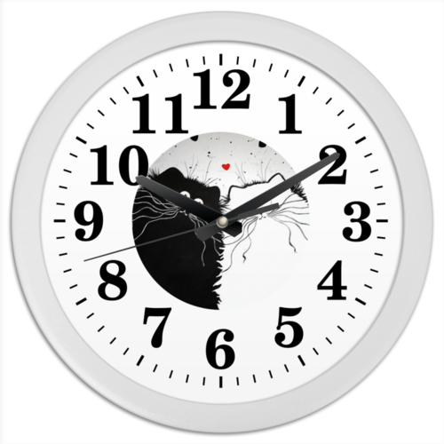 Заказать часы для офиса в Москве. Часы круглые из пластика Кот и Кошка от Виктор Гришин - готовые дизайны и нанесение принтов.