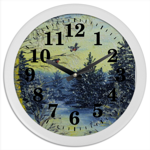 Заказать часы для офиса в Москве. Часы круглые из пластика Морозный день от Aleksa - готовые дизайны и нанесение принтов.