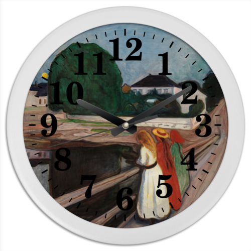 Заказать часы для офиса в Москве. Часы круглые из пластика Девушки на мосту (картина Эдварда Мунка) от trend - готовые дизайны и нанесение принтов.