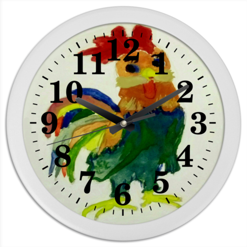 Заказать часы для офиса в Москве. Часы круглые из пластика Петушок от mrs-snit@yandex.ru - готовые дизайны и нанесение принтов.