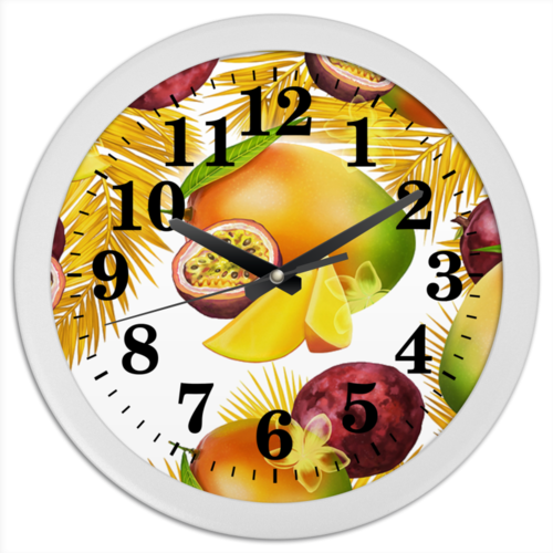 Заказать часы для офиса в Москве. Часы круглые из пластика Тропические фрукты от Виктор Гришин - готовые дизайны и нанесение принтов.
