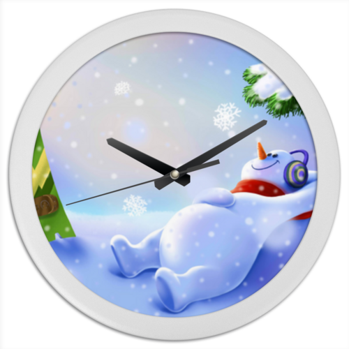 Заказать часы для офиса в Москве. Часы круглые из пластика Снеговик от Media M  - готовые дизайны и нанесение принтов.