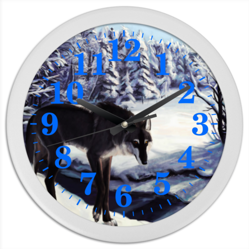 Заказать часы для офиса в Москве. Часы круглые из пластика Волки от DeFive  - готовые дизайны и нанесение принтов.
