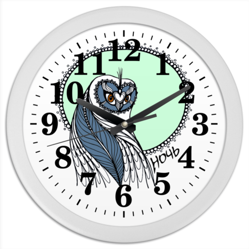 Заказать часы для офиса в Москве. Часы круглые из пластика "Совушка" от lelorra - готовые дизайны и нанесение принтов.