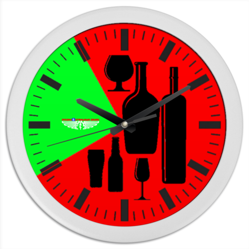 Заказать часы для офиса в Москве. Часы круглые из пластика Алкочасы от ГПМНпR'n'R - готовые дизайны и нанесение принтов.
