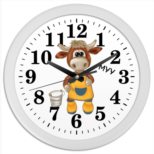 Заказать часы для офиса в Москве. Часы круглые из пластика Корова с ведром молока от Марина  - готовые дизайны и нанесение принтов.
