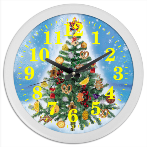 Заказать часы для офиса в Москве. Часы круглые из пластика Новогодняя елка (2) от elemiha - готовые дизайны и нанесение принтов.