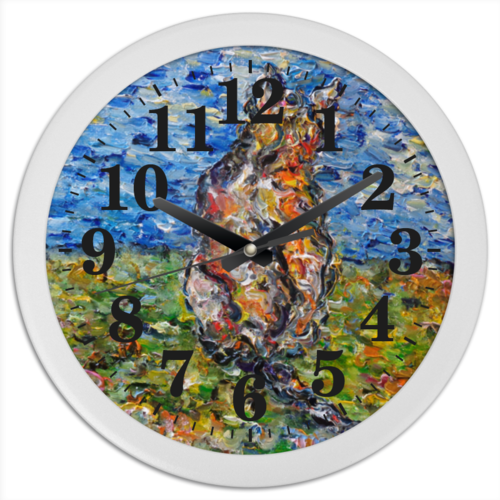 Заказать часы для офиса в Москве. Часы круглые из пластика Осенний кот от rikart - готовые дизайны и нанесение принтов.