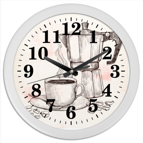 Заказать часы для офиса в Москве. Часы круглые из пластика Кофейник от BeliySlon - готовые дизайны и нанесение принтов.