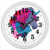 Заказать часы для офиса в Москве. Часы круглые из пластика Единорог с розовыми волосами в цветах от eszadesign - готовые дизайны и нанесение принтов.