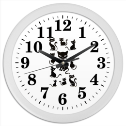 Заказать часы для офиса в Москве. Часы круглые из пластика Кошки от Виктор Гришин - готовые дизайны и нанесение принтов.