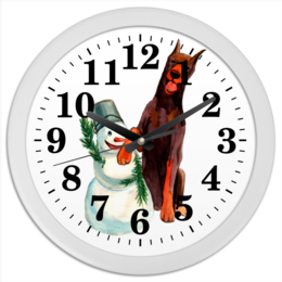 Заказать часы для офиса в Москве. Часы круглые из пластика забавная акварельная собака, символ 2018 года от Игма - готовые дизайны и нанесение принтов.
