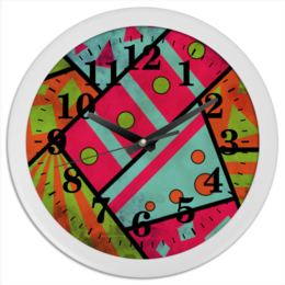 Заказать часы для офиса в Москве. Часы круглые из пластика Яркая геометрия от Ordwen - готовые дизайны и нанесение принтов.