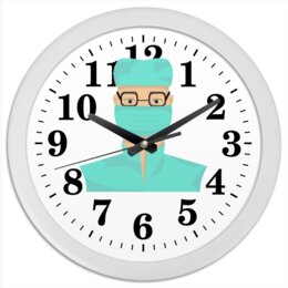 Заказать часы для офиса в Москве. Часы круглые из пластика  Доктор в маске от Stil na yarkosti - готовые дизайны и нанесение принтов.