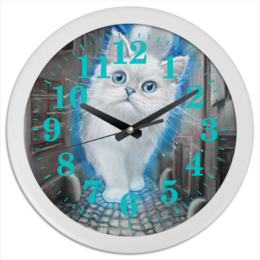 Заказать часы для офиса в Москве. Часы круглые из пластика ЛУННЫЙ КОТ от Ульяна Загадкина - готовые дизайны и нанесение принтов.