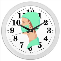 Заказать часы для офиса в Москве. Часы круглые из пластика  Медицинский работник в маске от Stil na yarkosti - готовые дизайны и нанесение принтов.