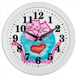 Заказать часы для офиса в Москве. Часы круглые из пластика Котики от mrs-snit@yandex.ru - готовые дизайны и нанесение принтов.
