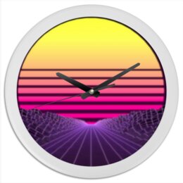 Заказать часы для офиса в Москве. Часы круглые из пластика Ретровейв от GeekFox  - готовые дизайны и нанесение принтов.
