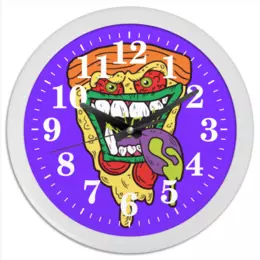 Заказать часы для офиса в Москве. Часы круглые из пластика Крейзи пицца от Franka  - готовые дизайны и нанесение принтов.