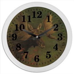 Заказать часы для офиса в Москве. Часы круглые из пластика Лось (Study of a moose) (Альберт Бирштадт) от trend - готовые дизайны и нанесение принтов.