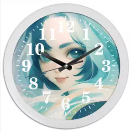 Заказать часы для офиса в Москве. Часы круглые из пластика Девушка с голубыми волосами от Anstey  - готовые дизайны и нанесение принтов.