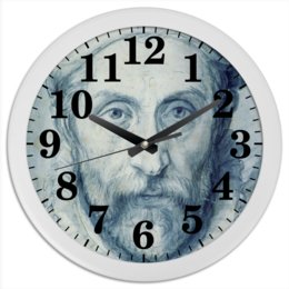 Заказать часы для офиса в Москве. Часы круглые из пластика Джузеппе Арчимбольдо (Автопортрет 1575 года) от trend - готовые дизайны и нанесение принтов.