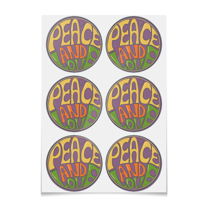Printio Наклейки круглые 9.5×9.5 см Peace & love 120 шт винтажные круглые наклейки с надписью handmade with love