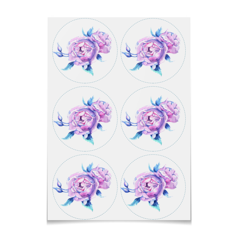 Printio Наклейки круглые 9.5×9.5 см Акварельные розы 216 шт стикеры наклейки наклейки с номером 50 наклейки на день рождения 50