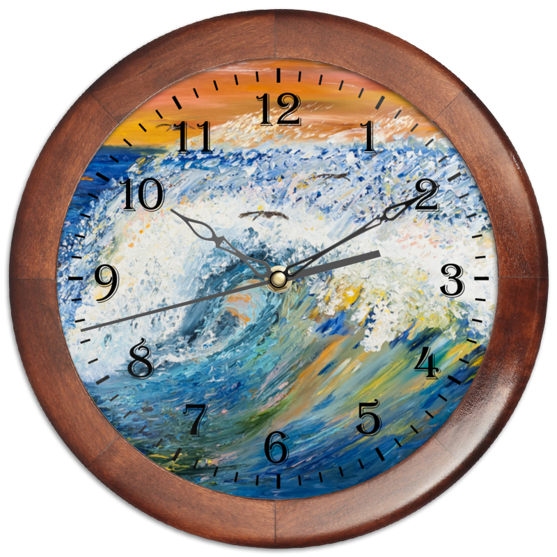 картина маслом волна бурцева Printio Часы круглые из дерева Волна