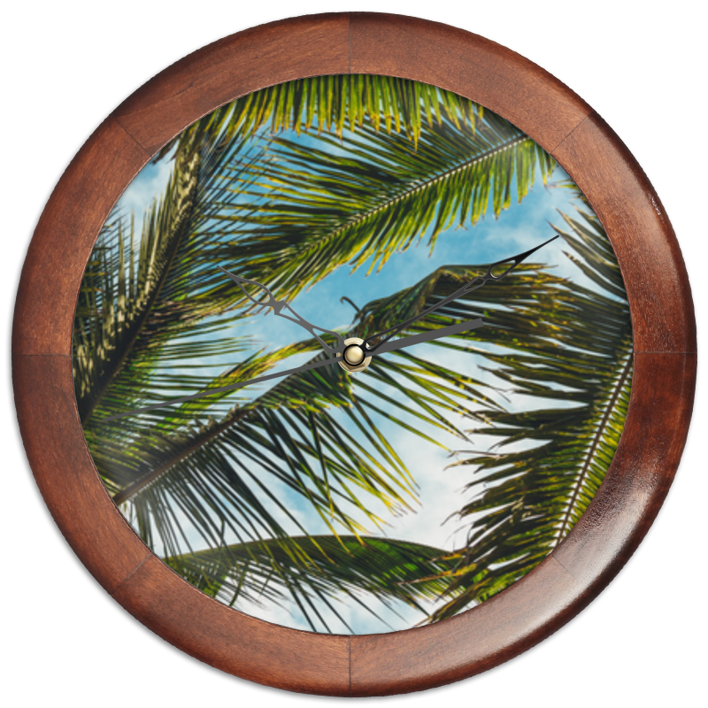 Printio Часы круглые из дерева Пальмы парами цена и фото