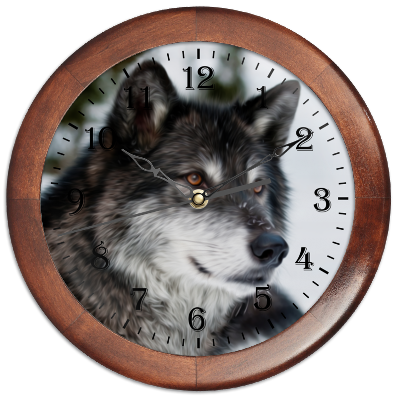 Printio Часы круглые из дерева Серый волк