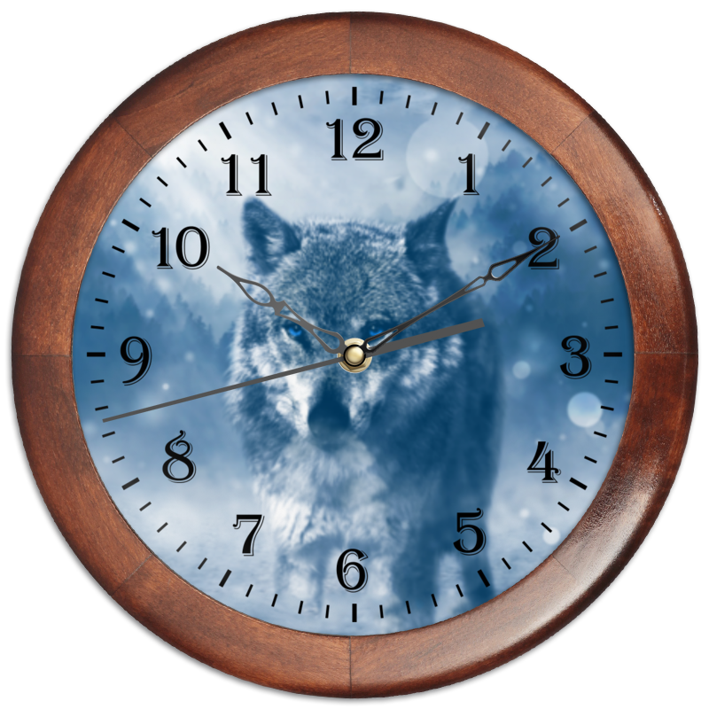Printio Часы круглые из дерева Волк с голубыми глазами