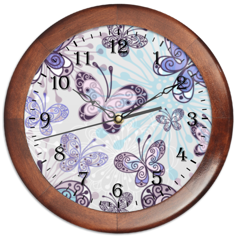 Printio Часы круглые из дерева Фиолетовые бабочки