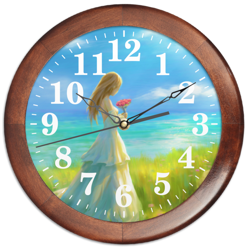 Printio Часы круглые из дерева Девушка с цветами printio часы круглые из дерева девушка с птицей