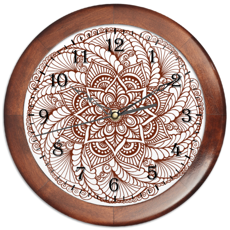 Printio Часы круглые из дерева Цветок в стиле мехенди